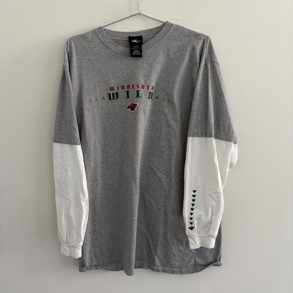 Minnesota Wild NHL JA Long Sleeve T-Shirt Gray White Mens Large